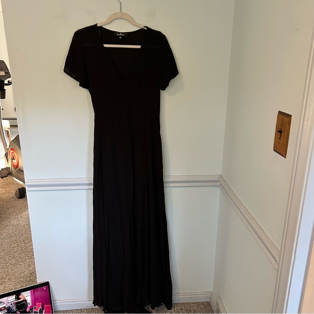 Lulus Black Maxi Front Wrap Short Sleeve Romper Size Small